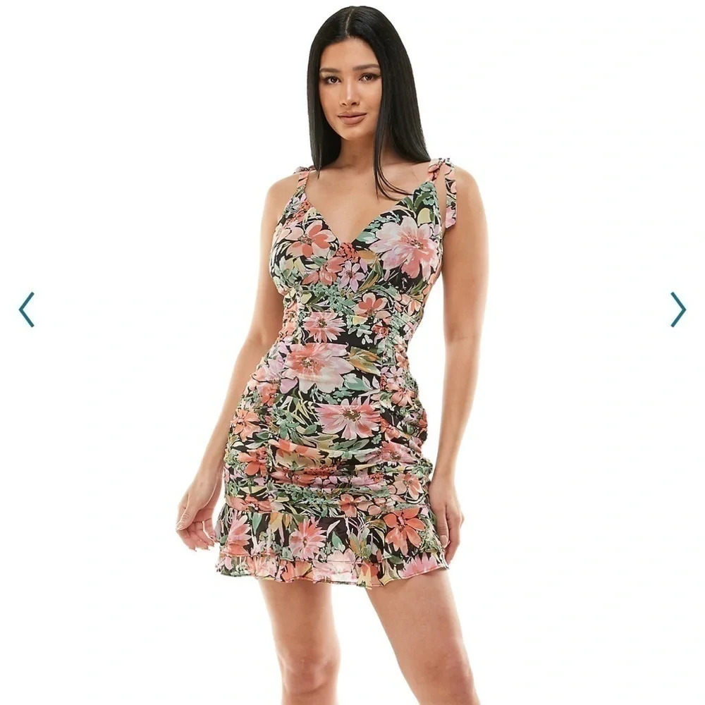 Lily Rose Floral Ruched Bodycon Mini Dress πβββββββββ - Picture 6 of 8
